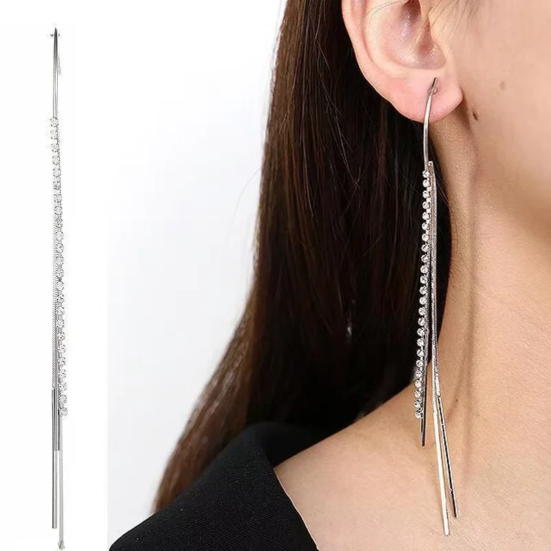 

New Long Crystal Tassel Dangle Earrings for Women Wedding Drop Earring Fashion Jewelry Gifts