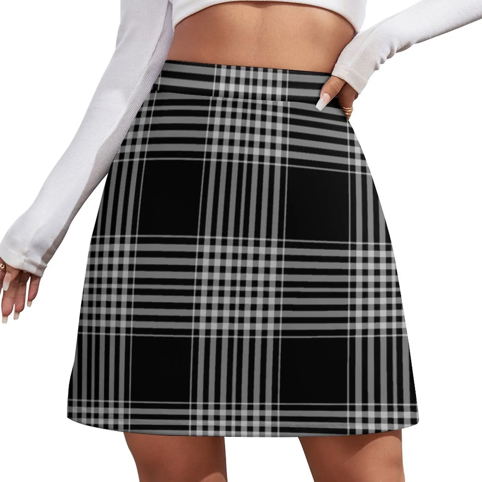 

B&W Plaid Black and White Tartan Black Plaid Mini Skirt women clothes dress korean luxury clothing