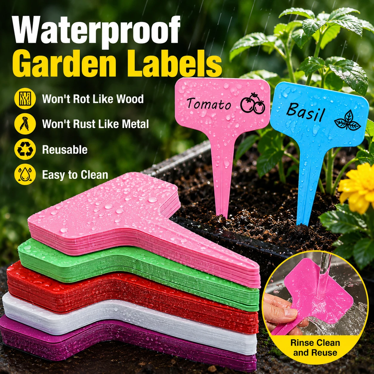 Garden Label Marker - ป้ายติดต้นไม้พลาสติกแบบใช้ซ้ำได้ 25-200 ชิ้น ขนาด 6x10 ซม.