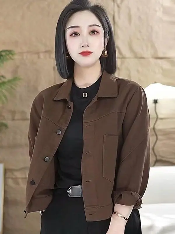 

Ele Loose Collar Jaet Top Faionable Утягивающая повседневная верхняя одежда Корейский Sle Long Sve с застежкой на одной пуговице