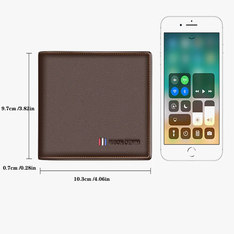 バイソンデニム-メンズ本革ウォレット、rfidブロッキング、小さな財布、クレジットカードホルダー、父への理想的なギフト、ボーイフレンド