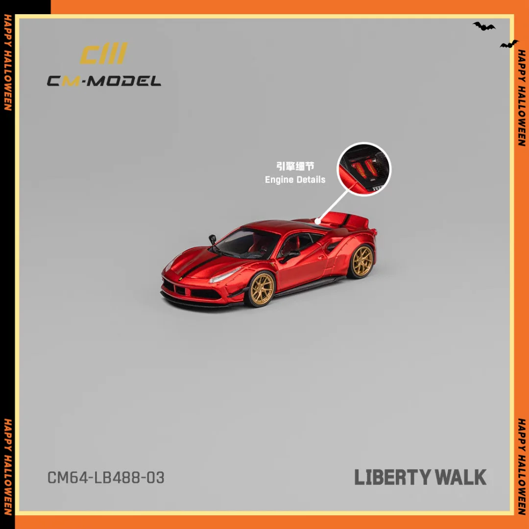 

CM 1:64 Ferrari 488 Prancing Horse Wide Body Metal Red Alloy Automobile Model