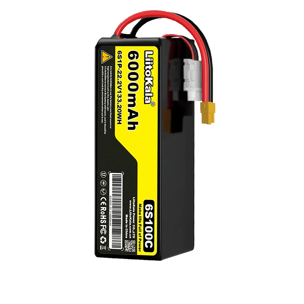 LiitoKala 6S 22,2 V 6000 mAh polymeer-lithiumbatterij 100C-ontladingsnelheid Geschikt voor op afstand bestuurbare drones, helikopters, aerom