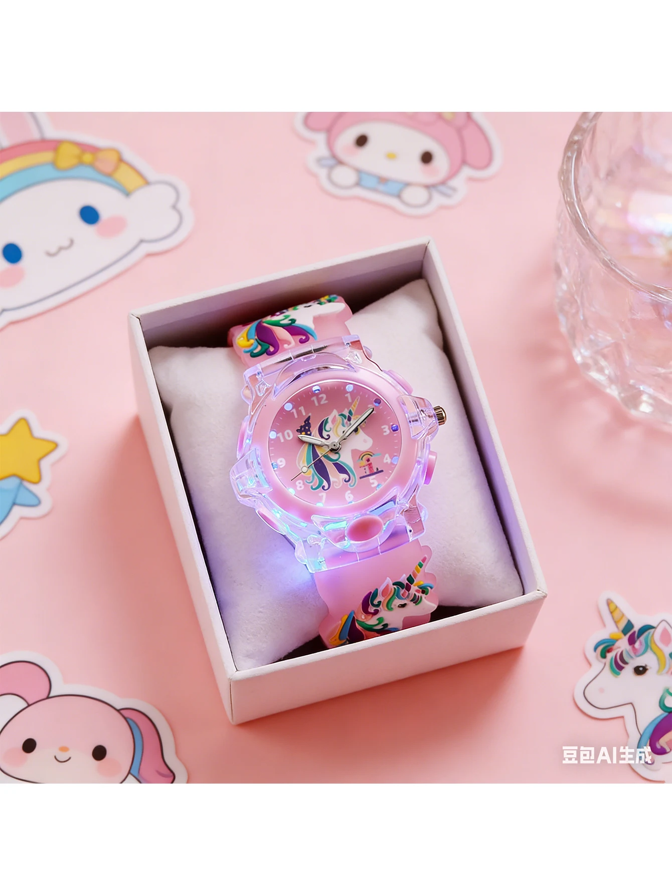 

Детские светящиеся часы с единорогом, 3D-часы с мультяшным дизайном и подсветкой для девочек, идеальный подарок на день рождения для маленьких детей