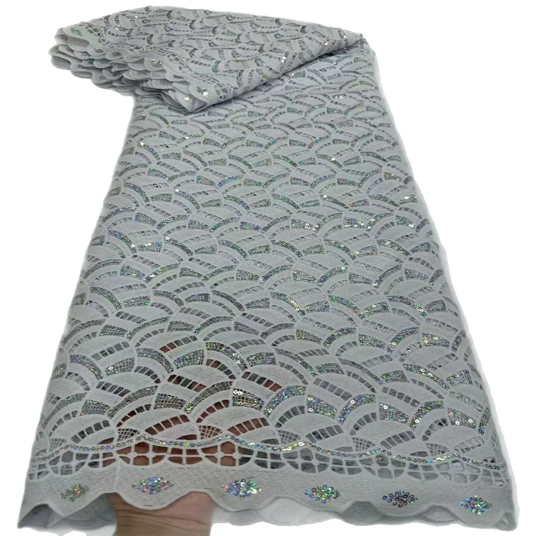 

CX 5yards high-grade water-soluble milk silk lace embroidered silver sequin lace fabric dress dress clothing fabric