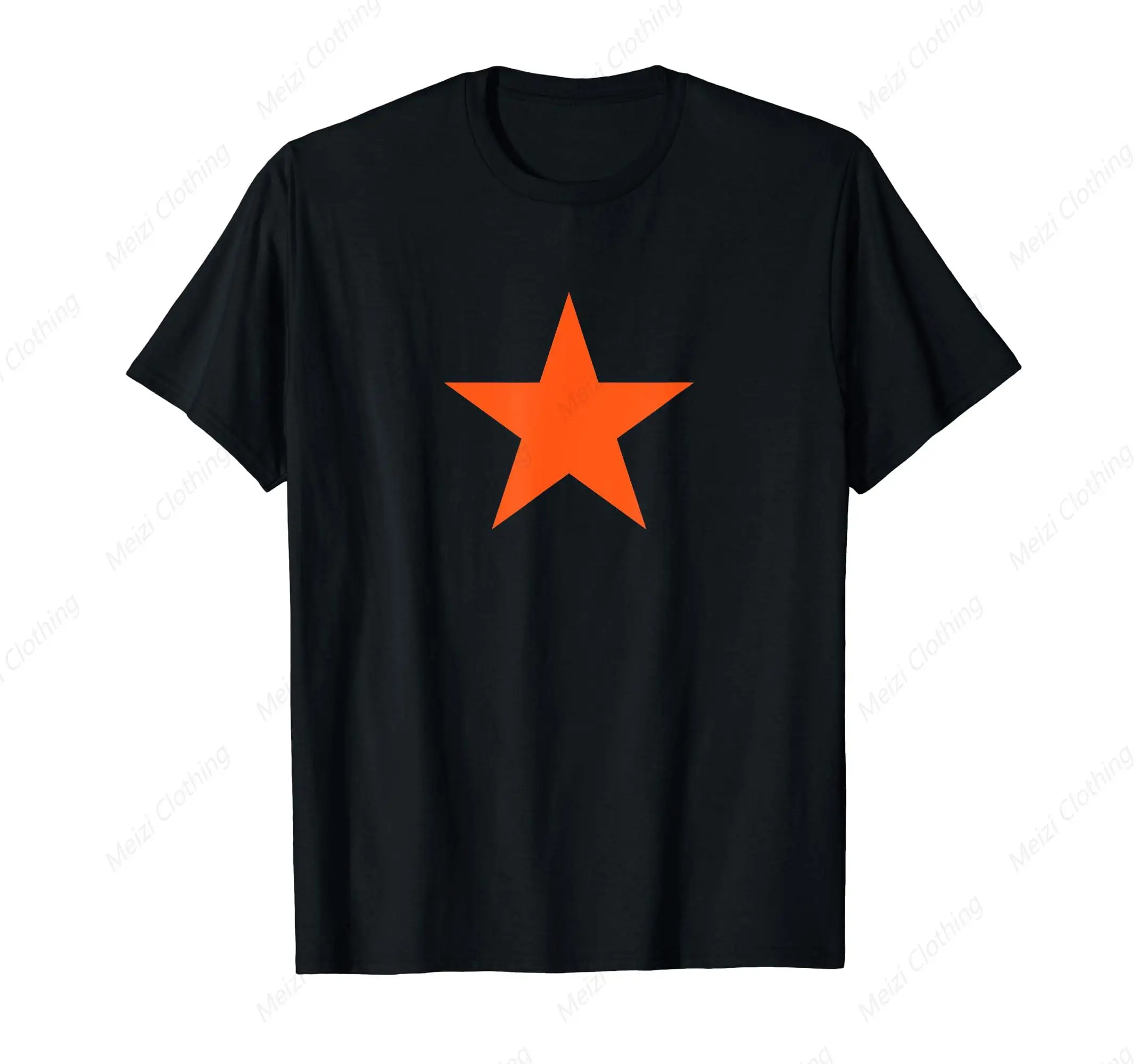 The red and orange stars on the T-shirt Men's fun design casual and comfortable five pointed star short sleeved shirt