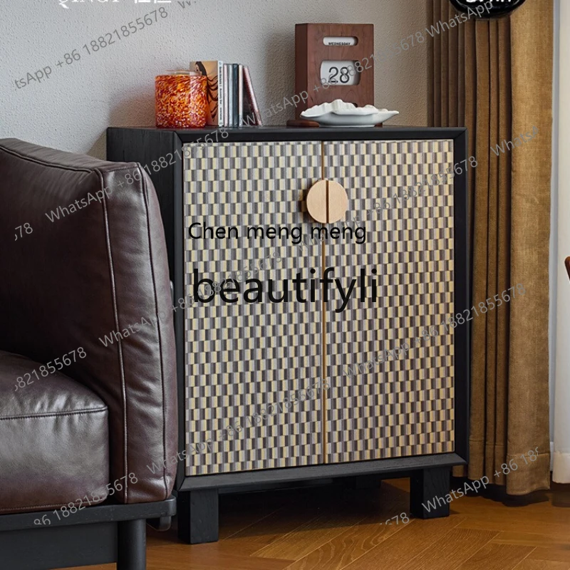 

Sofa side cabinet solid wood storage, living room against the wall sofa side, storage, storage cabinet