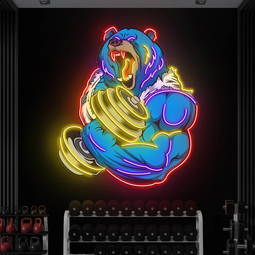 Bear Strong Dumbbell LED Neon Light Perfect Motivational Decor for Gym Man Cave Bar Club Light Signs Custom Business Neon Sign