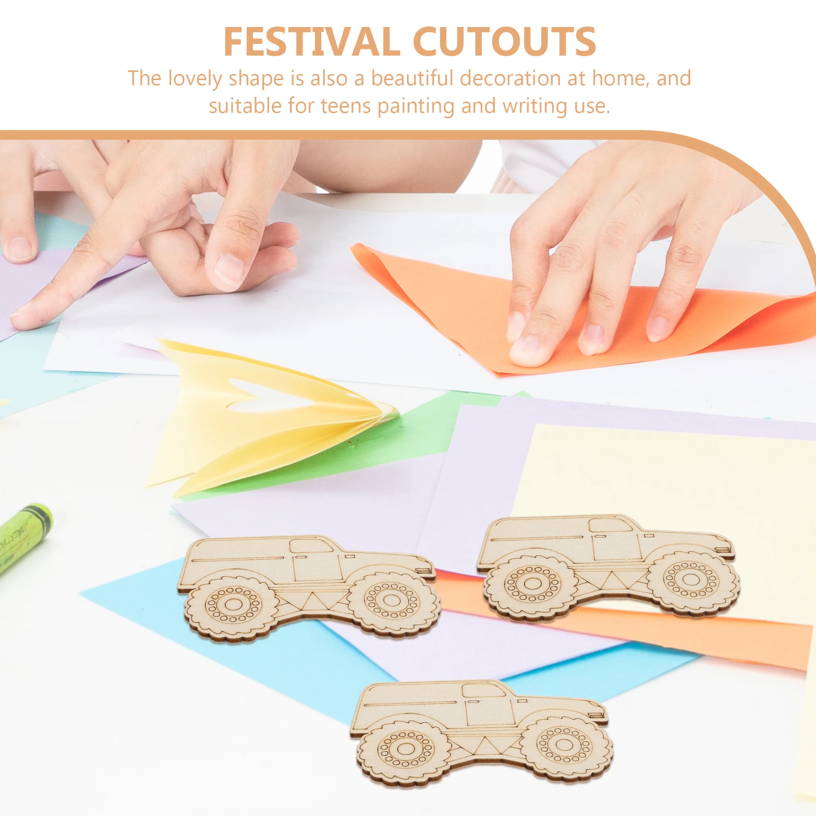 

12pcs Wooden Car Ornaments Craft Unfinished Wood Slices Durable Safe Diy Decoration Teens Painting Home Festive Cutouts