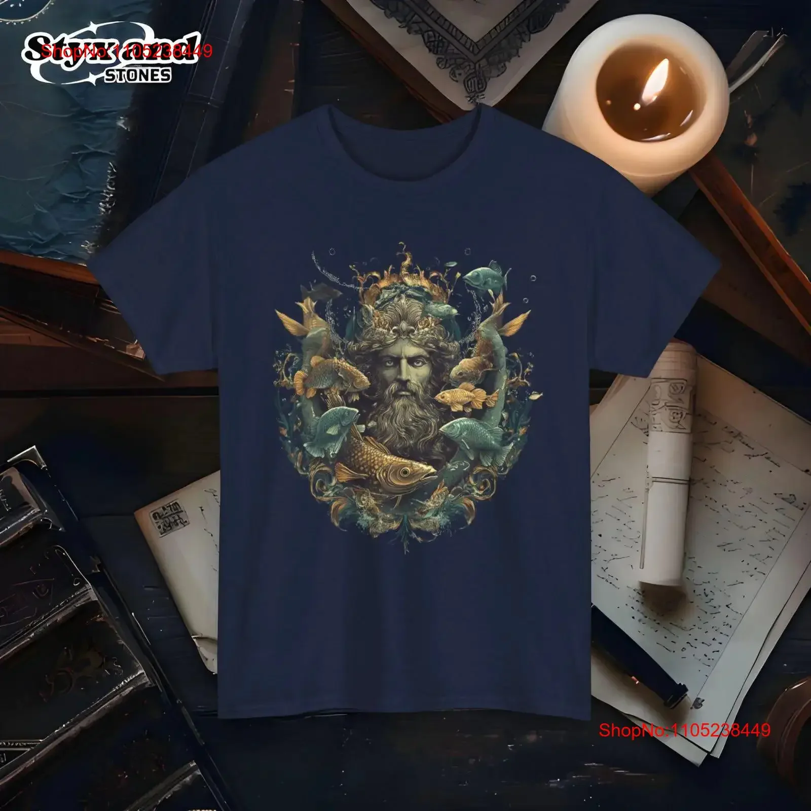 Poseidon God of the Sea Vintage T Shirt Greek Mythology Ocean Trident Nautical Themed Fisher Apparel vintage Washed Unisex