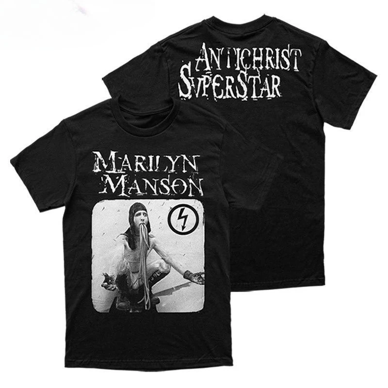 Marilyn Manson's Rock-themed Ghost Makeup American Vintage Streetwear Short-sleeved Men's T-shirt