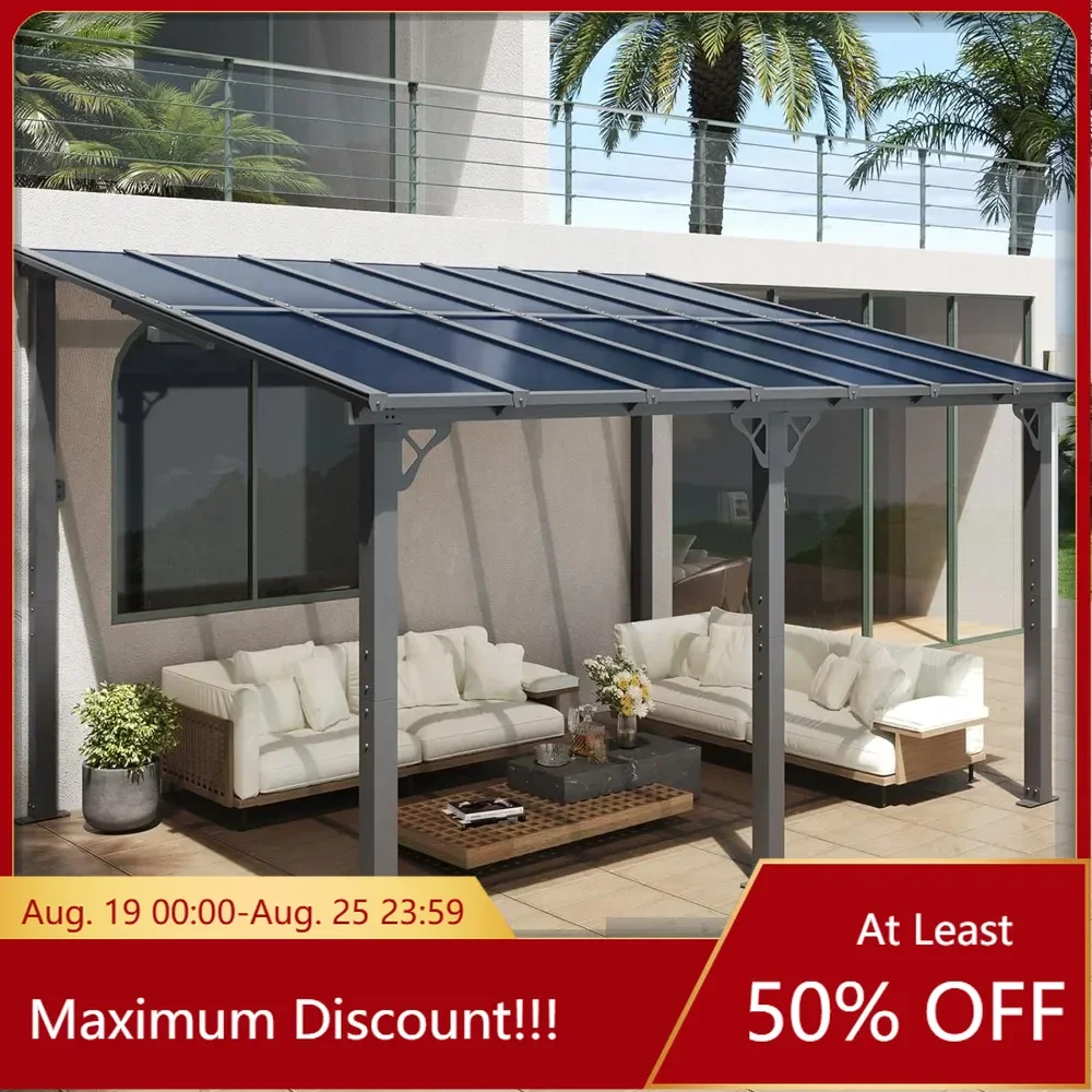 

Wall Mounted Gazebos Pergola on Clearance, Outdoor Patio, Gazebo Awnings with Sloped Roof, for Porch, Deck, Backyard