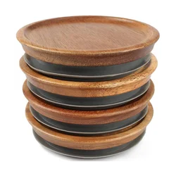 Regular Mouth Jar Lids,Wooden Jar Tops,Canning Lids with Airtight Silicone Seal for Regular Mouth Jars,4 Pack