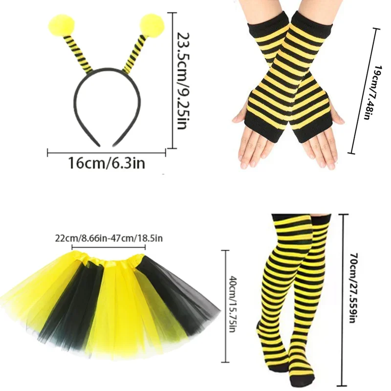 PESENAR – ensemble de costumes d'abeille, tenue de Cosplay d'halloween, jupe, chaussettes hautes, gants, bandeau, lunettes, accessoires pour spectacle de fête