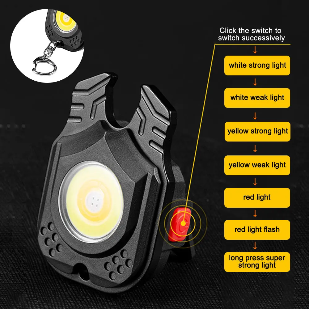 Super Bright Mini LED Flashlight USB Rechargeable Keychain Light Powerful COB Work Lights Camping Lantern With Magnet Hook