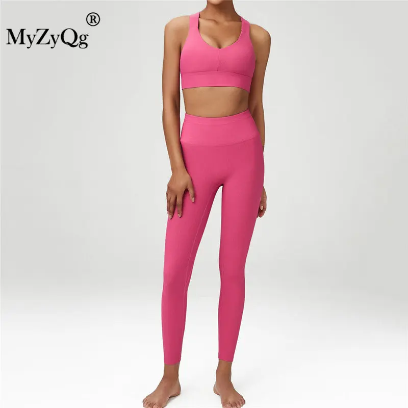 MyZyQg Strong Support Women Sports Yoga Two-piece Set Bra Running Gym Fitness Underwear Tracksuit Casual Workout Joggers Outfits