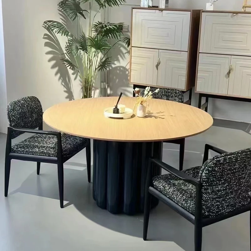 Modern solid oak round, stretchable dining table French, retro minimalist table and chair combination 4 seats for home