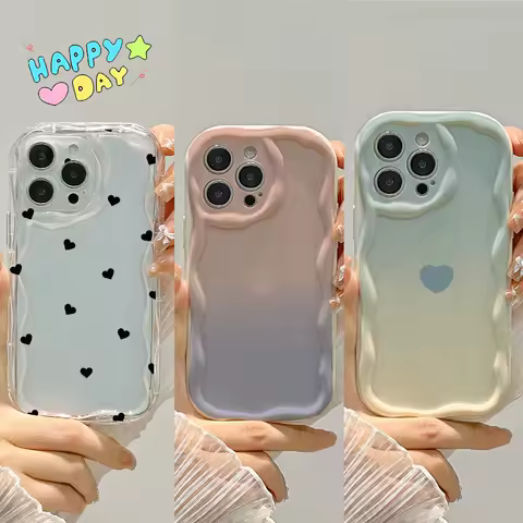 Gradient Love Heart Wavy Case For Xiaomi 15T 17 Pro Max POCO X7 X6 Pro F7 F6 M6 M7 X5 F3 F4 M4 X3 15 Ultra 14 11 Lite 5G NE 12T