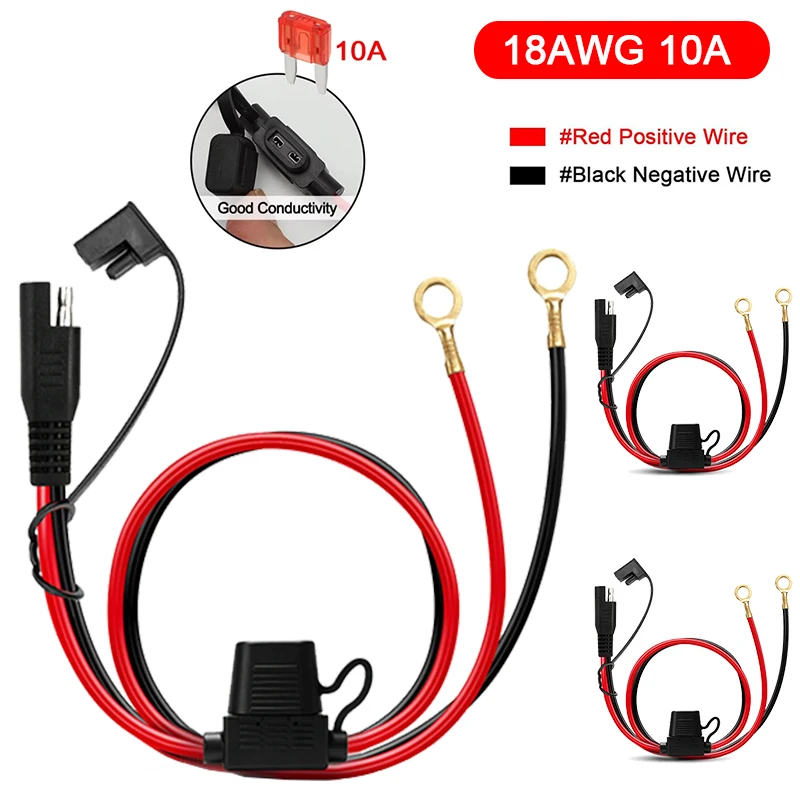 1/2/3PCS SAE to O Ring Terminal Harness 18AWG 60CM SAE Battery Extension Cable for Solar Panel Motorcycle Car RV With 10A Fuse