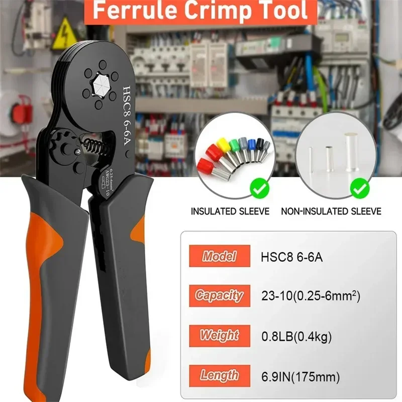 Hexagonal Self-Adjustable Ratchet Ferrule Crimping Tool Kit 23-10AWG 0.25-6mm² Crimper Kit with 400-1200pcs Wire Terminals