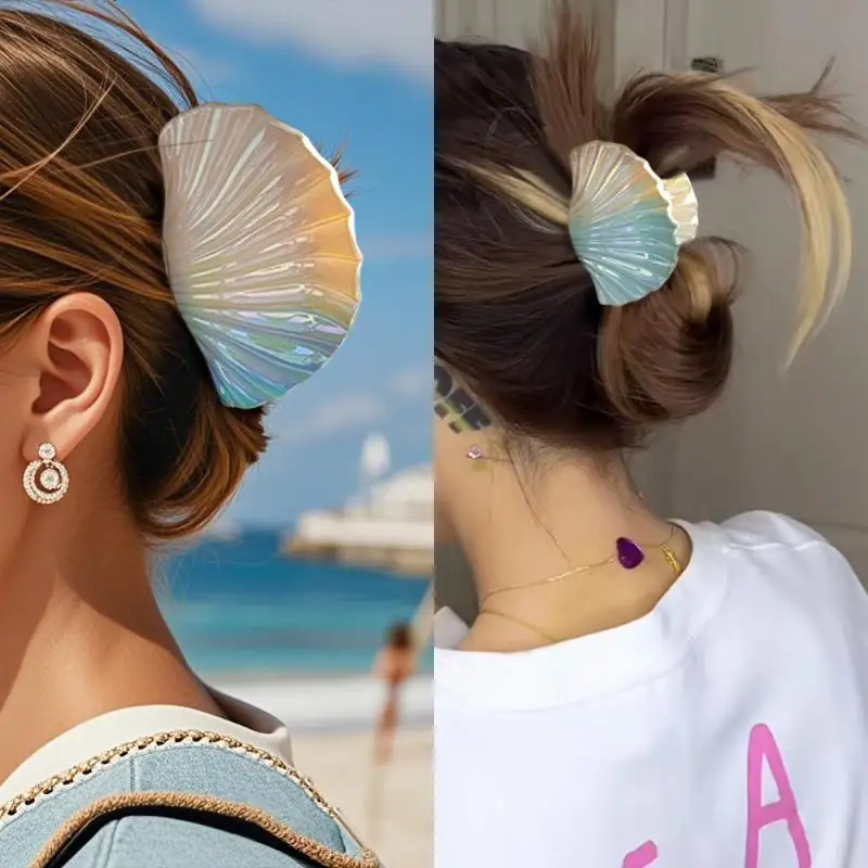 新しいグラデーションシェルヘア爪夏の海の女の子の爪クリップビーチトレンディなカニヘアクリップヘアアクセサリー女性のための