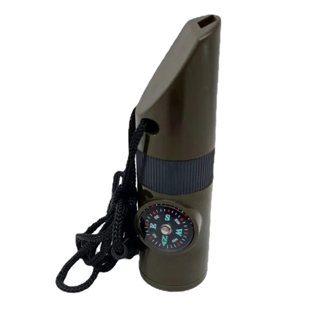 7-in-1 Multifunctional Emergency SOS Survival Whistle Built-in Compass Thermometer Waterproof Storage Container Outdoor Camping