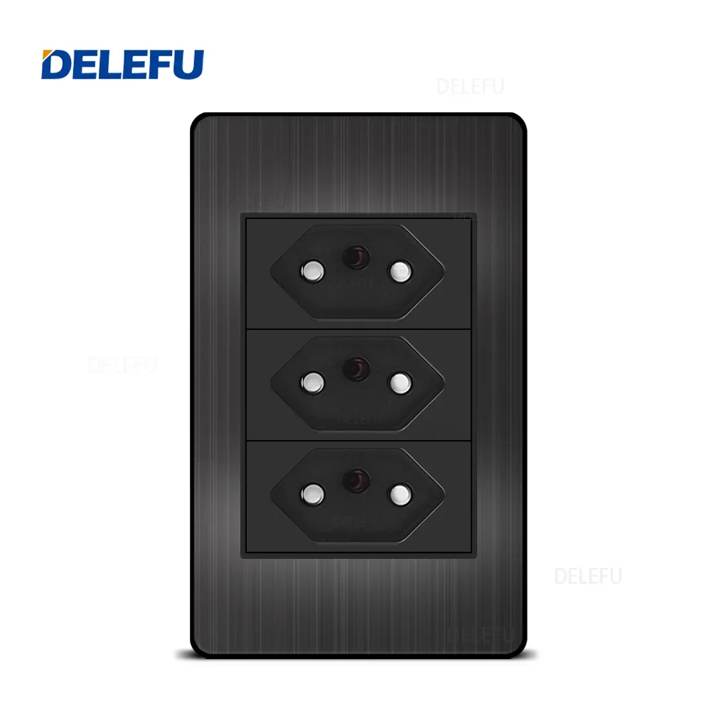 DELEFU-Panneau Noir en Acier Inoxydable, Joli Standard Brésilien, Prise de Courant Murale USB Type C, 10A, pour Ordinateur