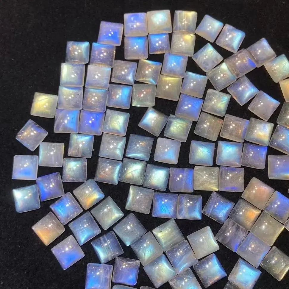 Wholesale 2pcs Rainbow Blue Flash Labraodrite Bead Cabochons 10mm Square Semi-Precious Gemstone Cabochon Ring Face