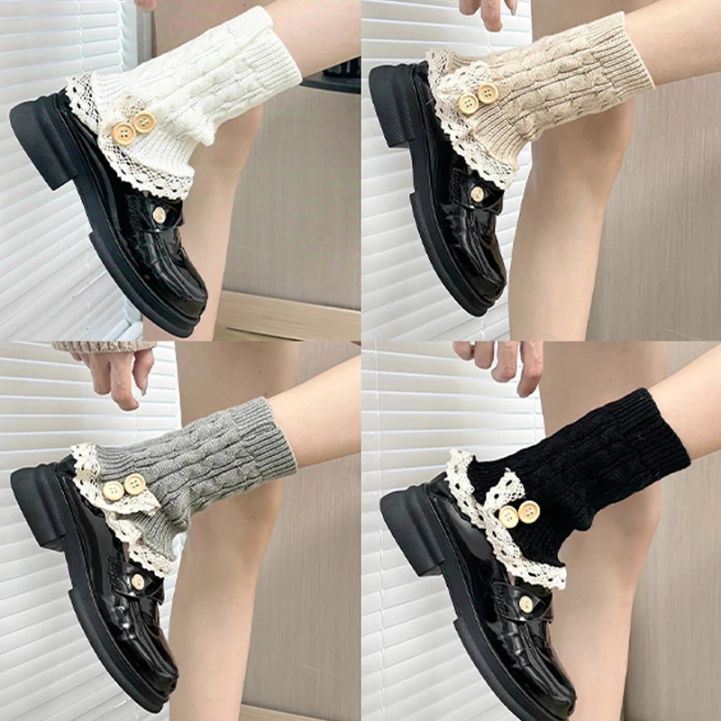 

Гетры в стиле Лолиты с декором на пуговицах для женщин и девочек, зимние теплые эластичные вязаные носки с напуском, термостойкие носки с толстыми манжетами