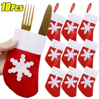 10/1Pcs Christmas Cutlery Holders Xmas Stockings Fork Knife Tableware Cover Pocket Candy Bags Xmas Party Dinner Table Decoration