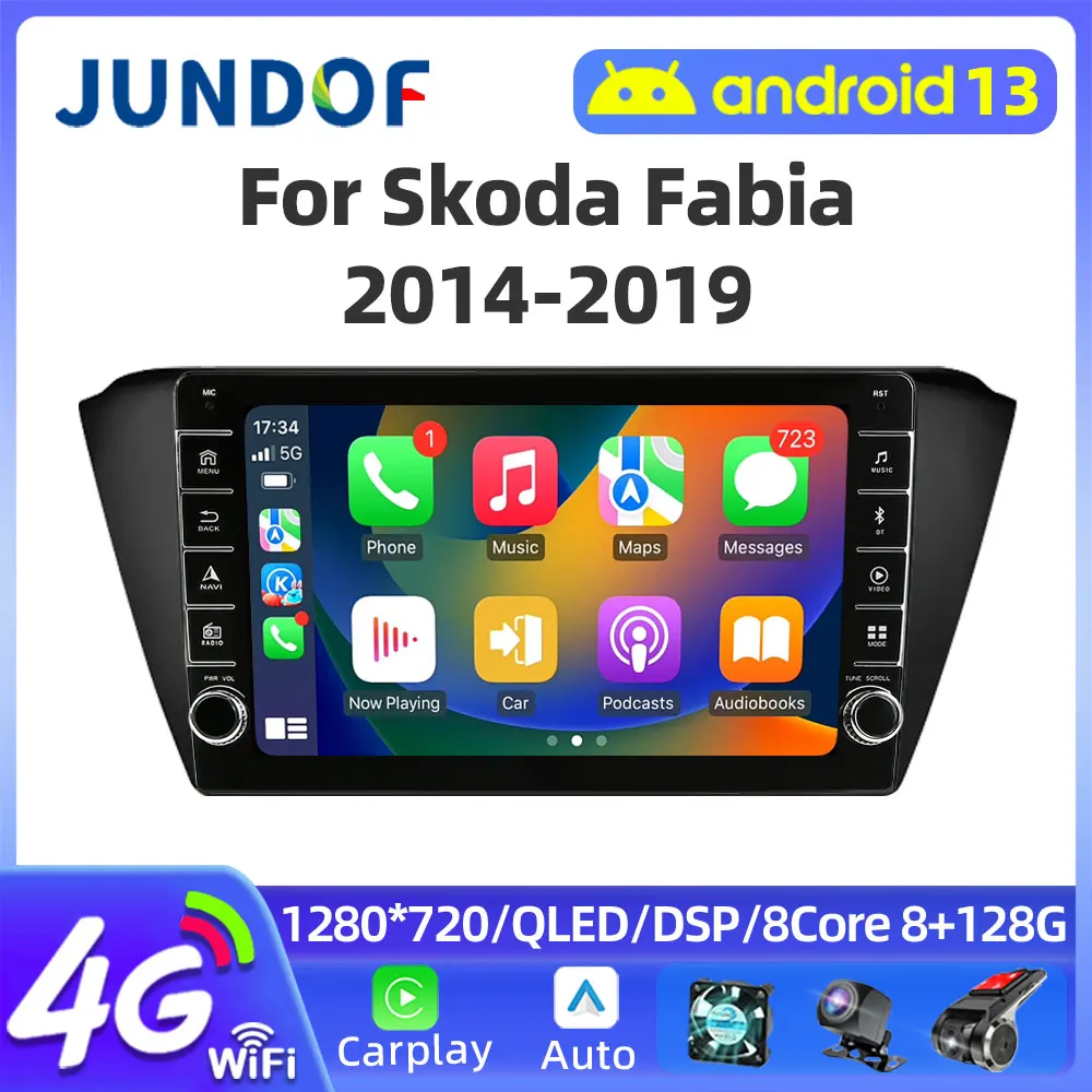 Android 13 8 Core Car Radio for Skoda Fabia 2014-2019 Multimedia Video Stereo GPS Navigation Auto Speaker Head Unit Audio 4G LTE