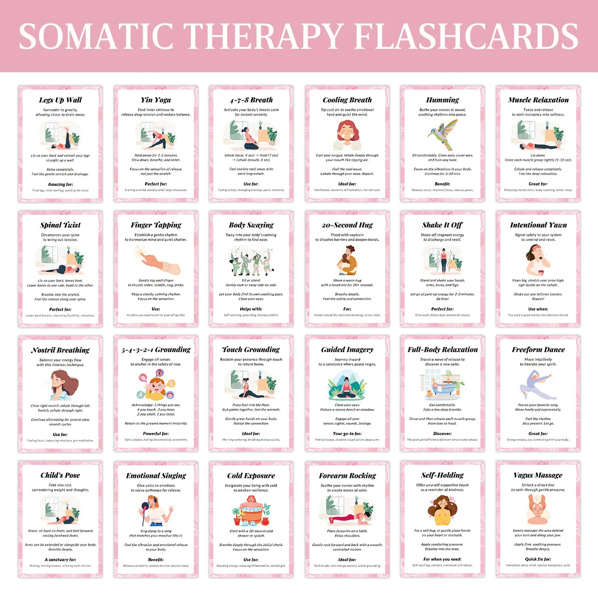 

《24 Somatosensory Therapy Guide Cards》24 Somatosensory Therapy Guide Cards Set for Mindfulness and Emotional Regulation