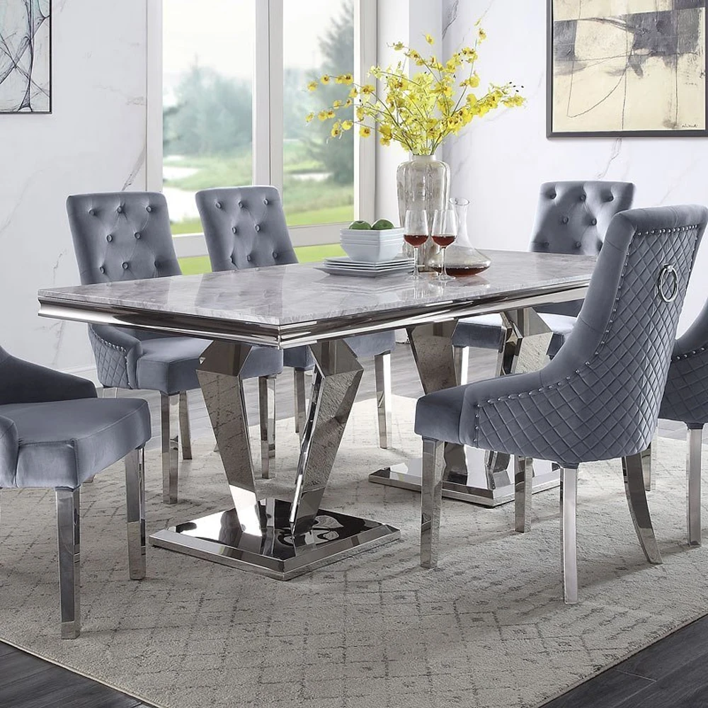 Home Furniture Classical Dining Tables Chair Sets Polished Surface Foreign Trade Grey Marble Dining Tables for House