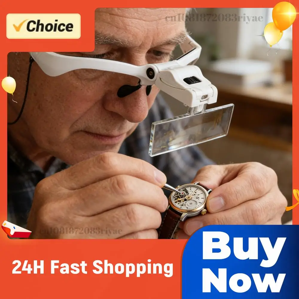 LED Head Magnifier with 2 LED Lights Headband Magnifier Head Mount Magnifying Glass for Reading Jewelry Inspection & Close Work