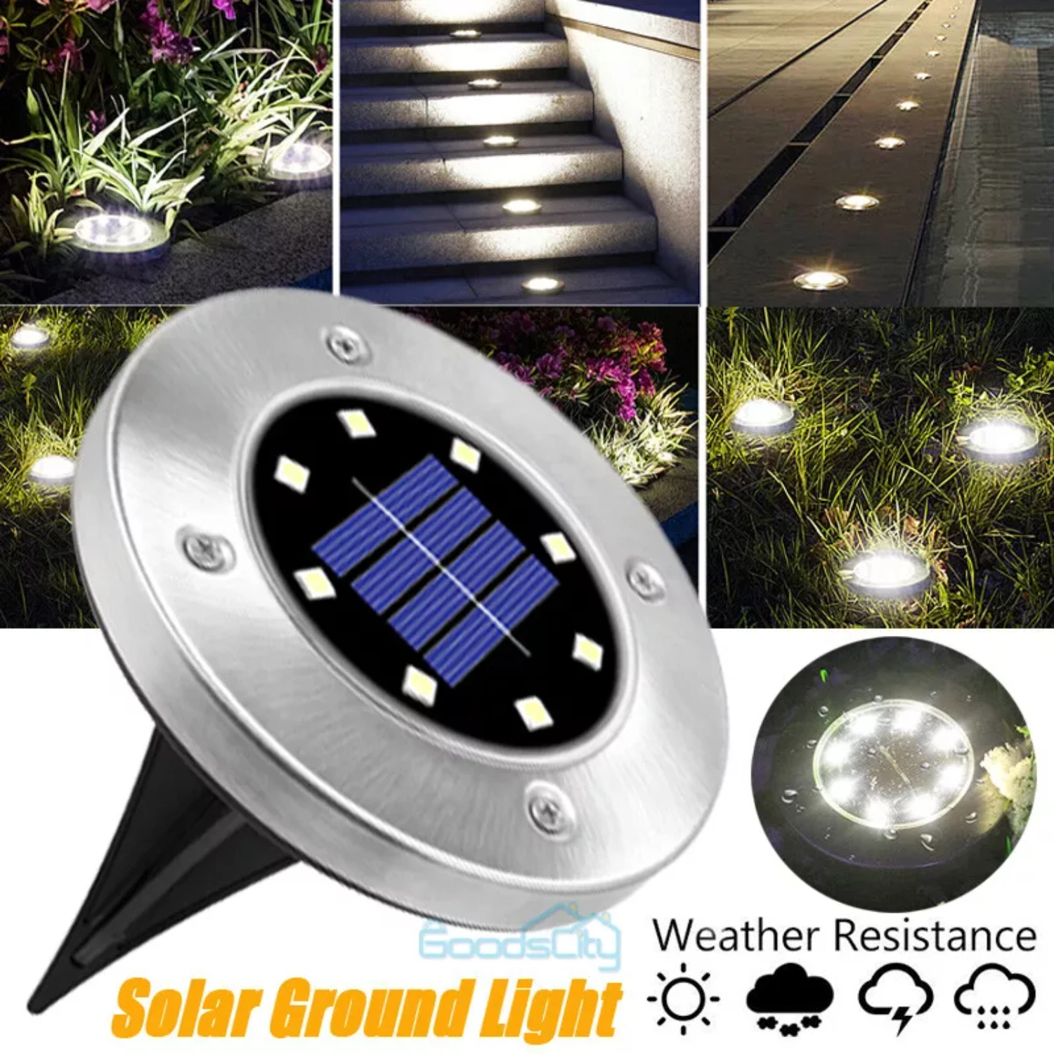 Solar In Ground Lights 8 LED Outdoor Flat Buried LED Light Lawn Pathway Garden