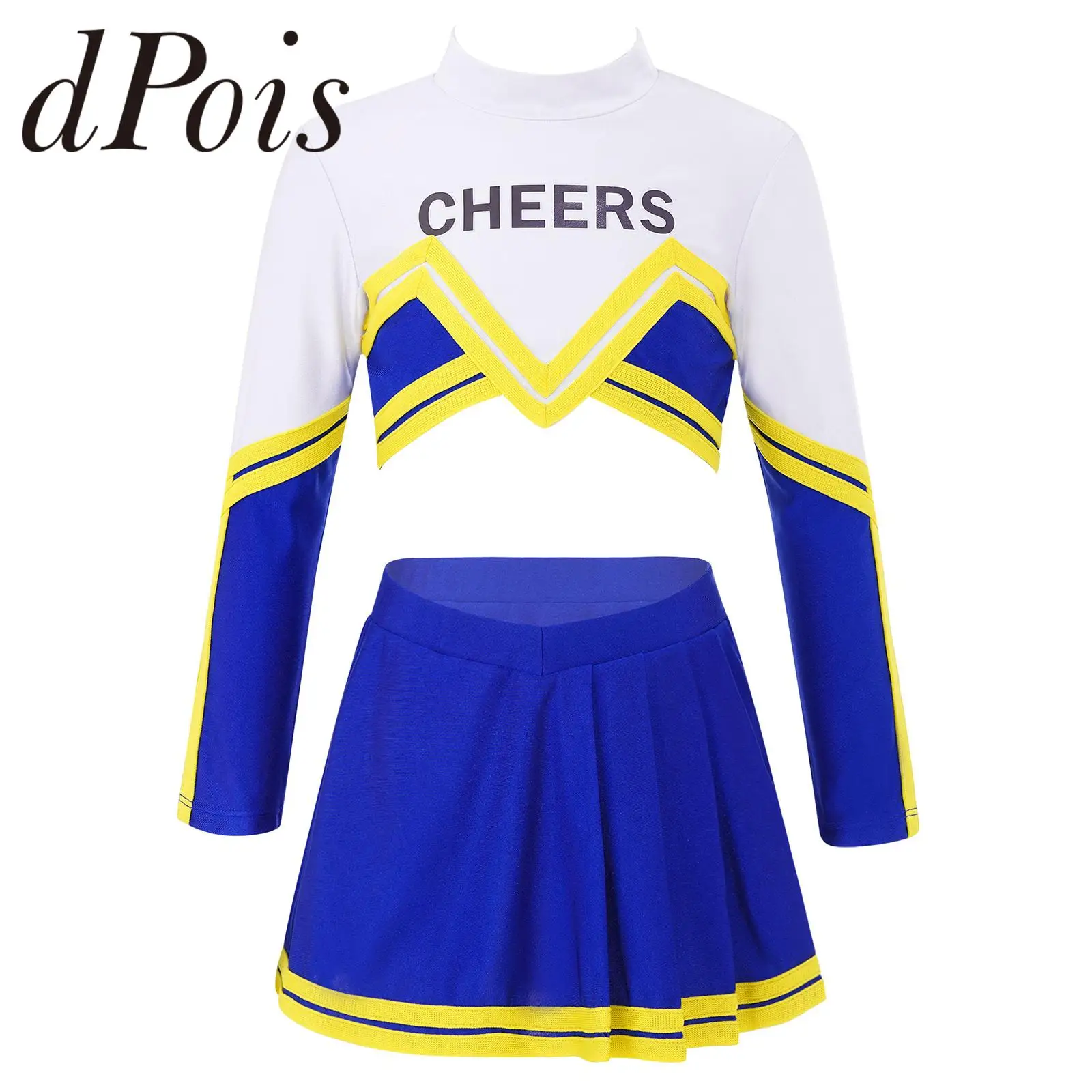 Kids Girls Cheer Dance Sets Long Sleeve Cheers Printed Tops + Pleated Skirt Set Childs Cheerleader Costume Cheerleading Uniforms