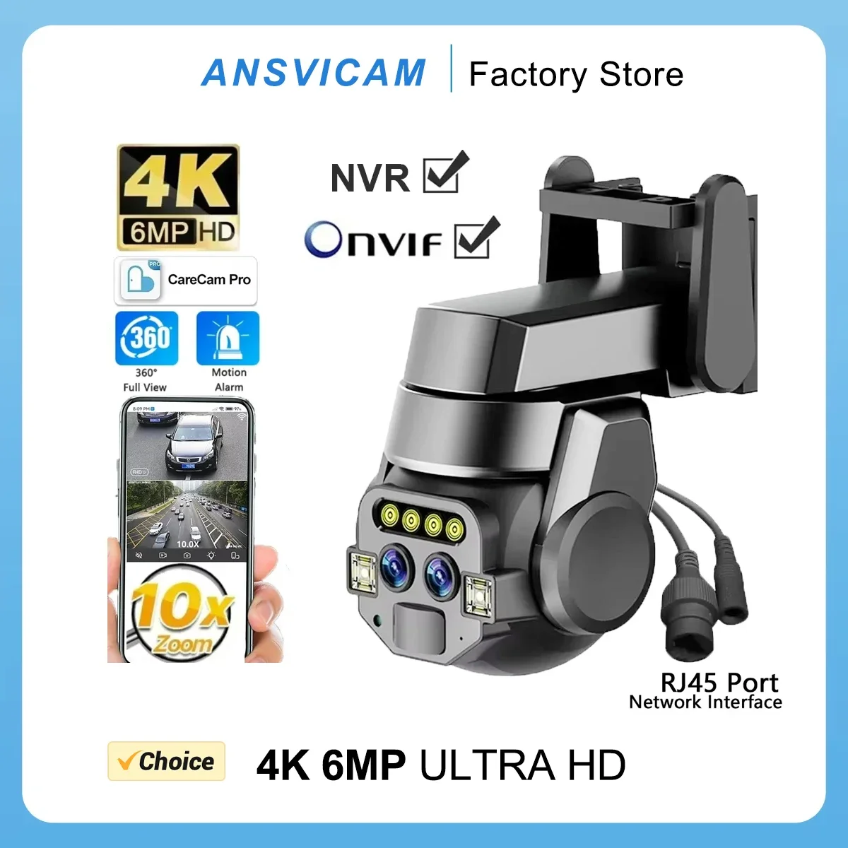 camera binocular wi fi inteligente 4k ai zoom optico 10x 6mp alta definicao visao noturna colorida ip66 a prova dagua camera de video 01