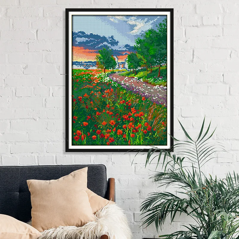 

Набор для вышивки крестом Joy Sunday с предварительной печатью, легкий узор, набор для вышивки из штампованной ткани Аиды, поле цветущих цветов