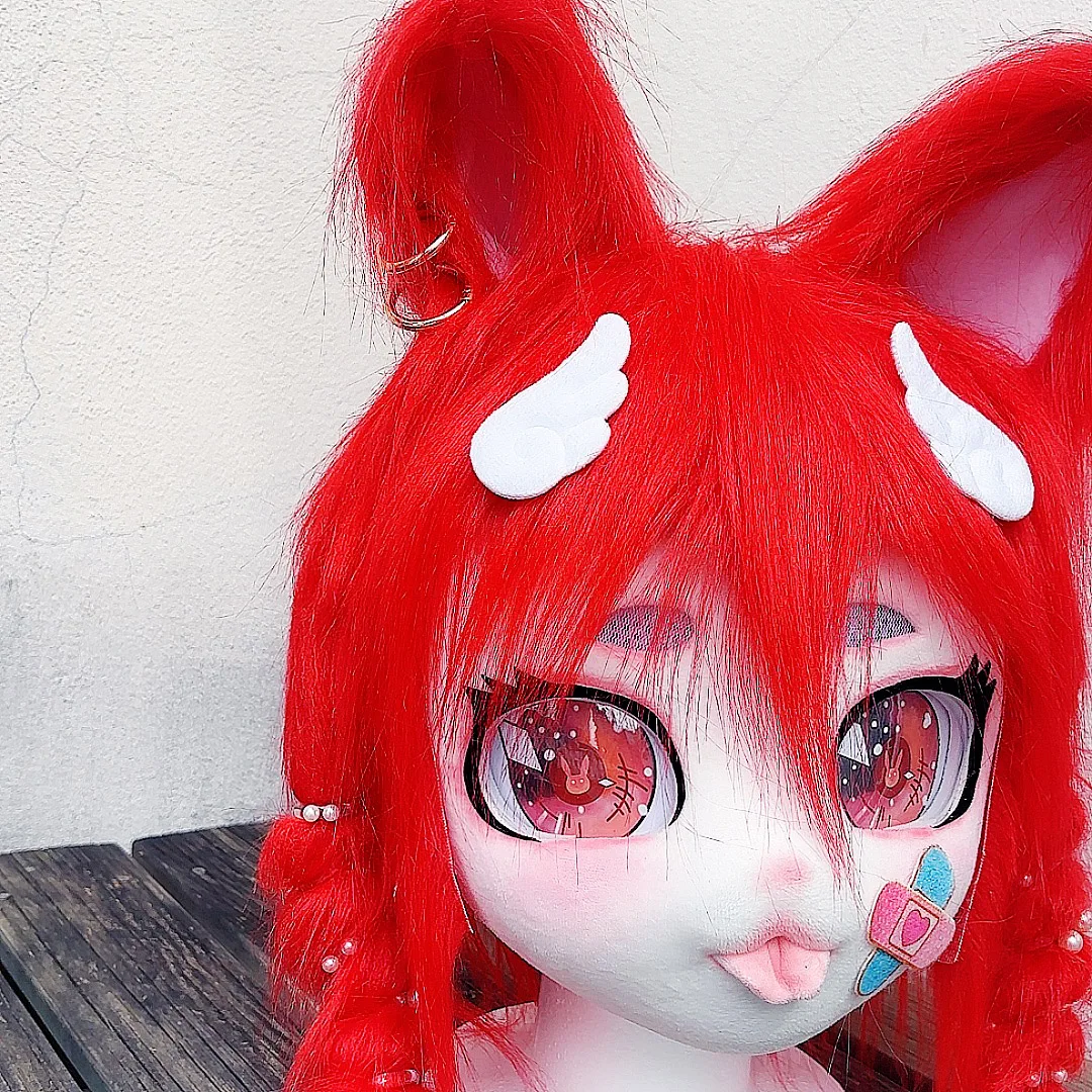 Gotowe futra głowa psa Kigurumi nakrycie głowy futrzane kostiumy Cosplay futra zwierząt częściowy Fursuit Lolita Party maska ​​na całą głowę