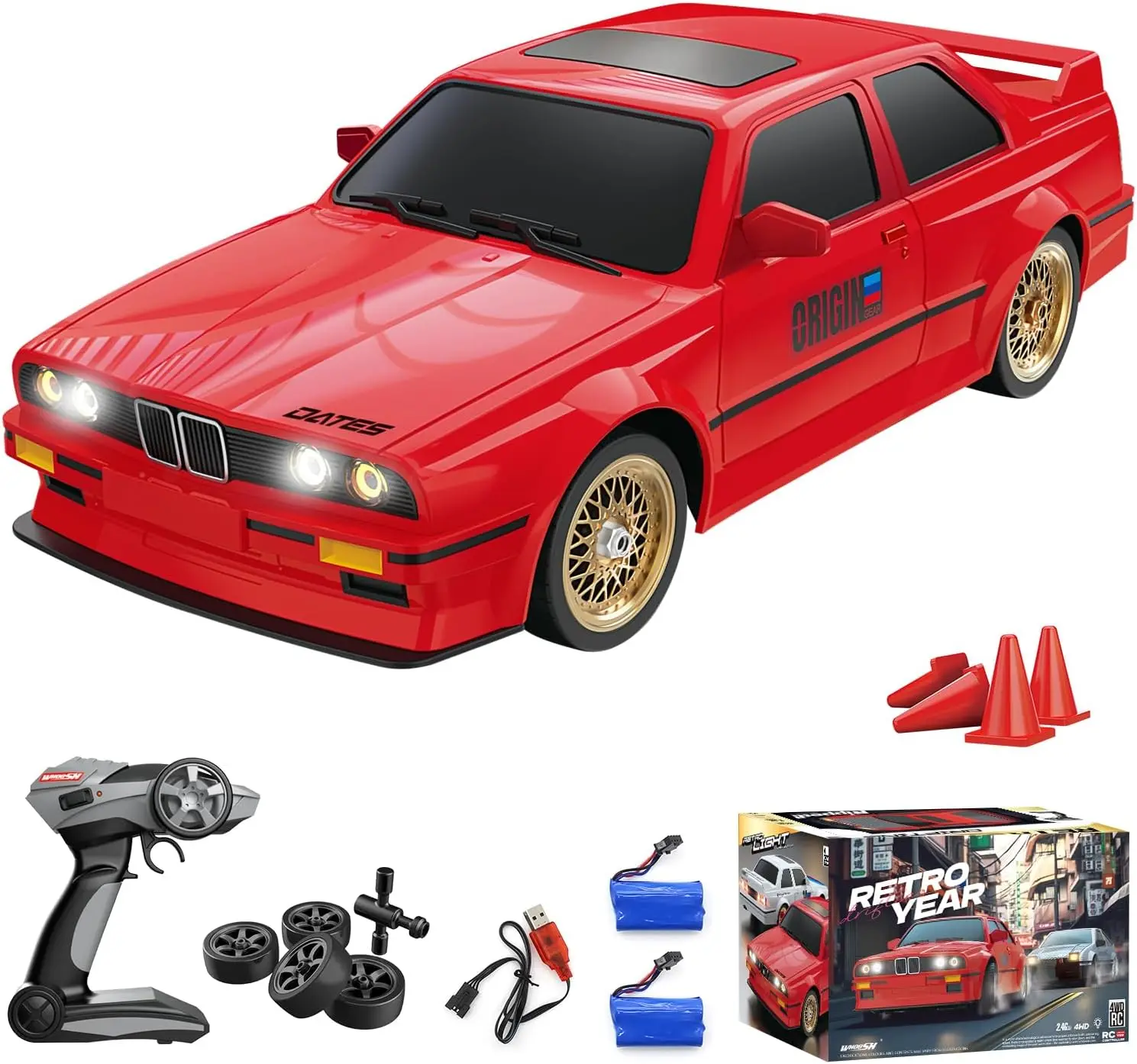 

1:16 Scale RC Drift Car for Kids and Adults, 2.4Ghz 4WD High Speed Racing Toy with LED Lights and Two Batteries