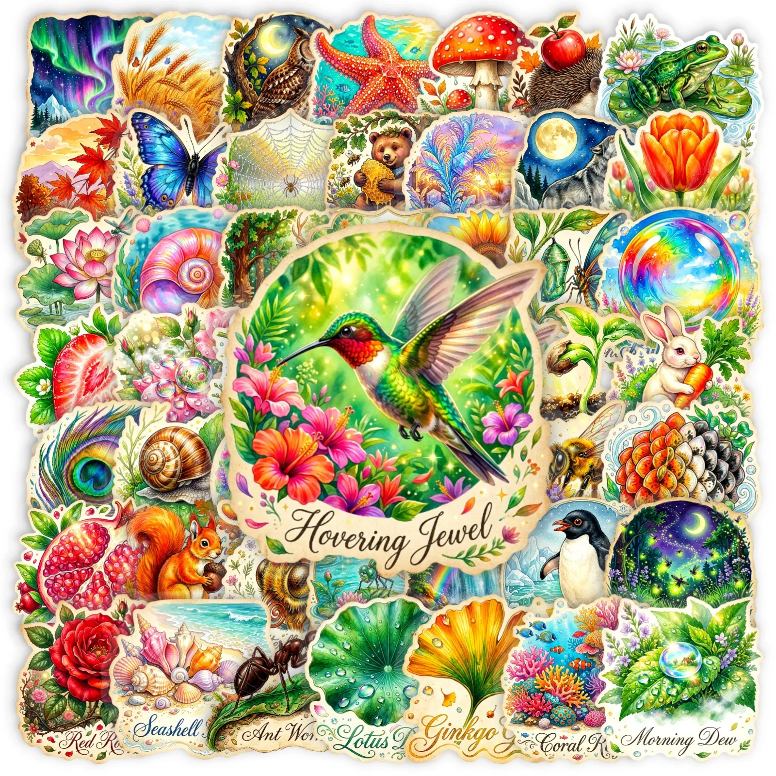 50 PCS Forest Natural Illustrated Stickers Dreamy Micro Wonderland Exquisite DIY Material Decorate PET Transparent Decals