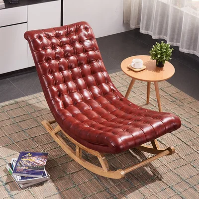 الشمال الحديثة خشب البلوط الصلب كرسي متأرجح مع الجلود الكبار المسنين المنزل قيلولة شرفة غرفة المعيشة الترفيه مبيعات المصنع مباشرة #5