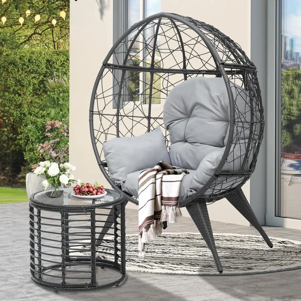 Egg Chair with Table Outdoor Egg Lounge Chair with Cushion Wicker PE Rattan  Included for Patio,Garden,Backyard