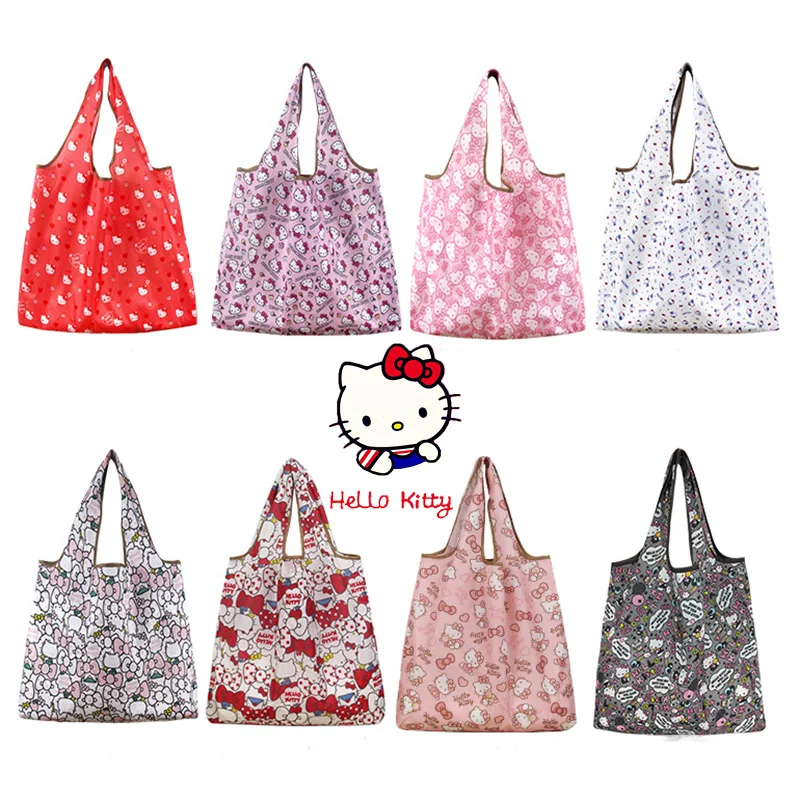 2 taglie Sanrio Hello Kitty borsa per la spesa pieghevole portatile Kawaii Kitty Cat Collection borsa lavabile stampata Eco Friendly