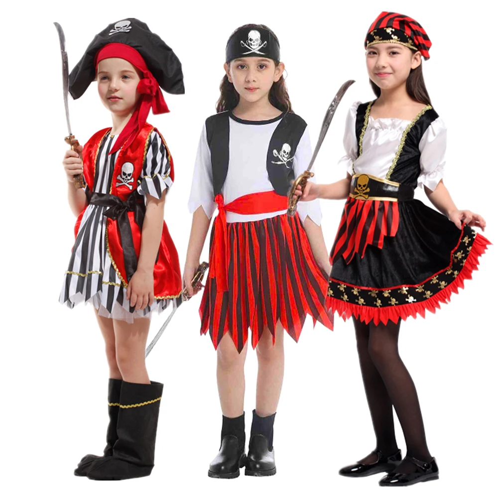 Girls Halloween Cosplay Pirate Costumes Fancy Clothes For 3-13 Year old Children Party Dress Up Birthday Gift