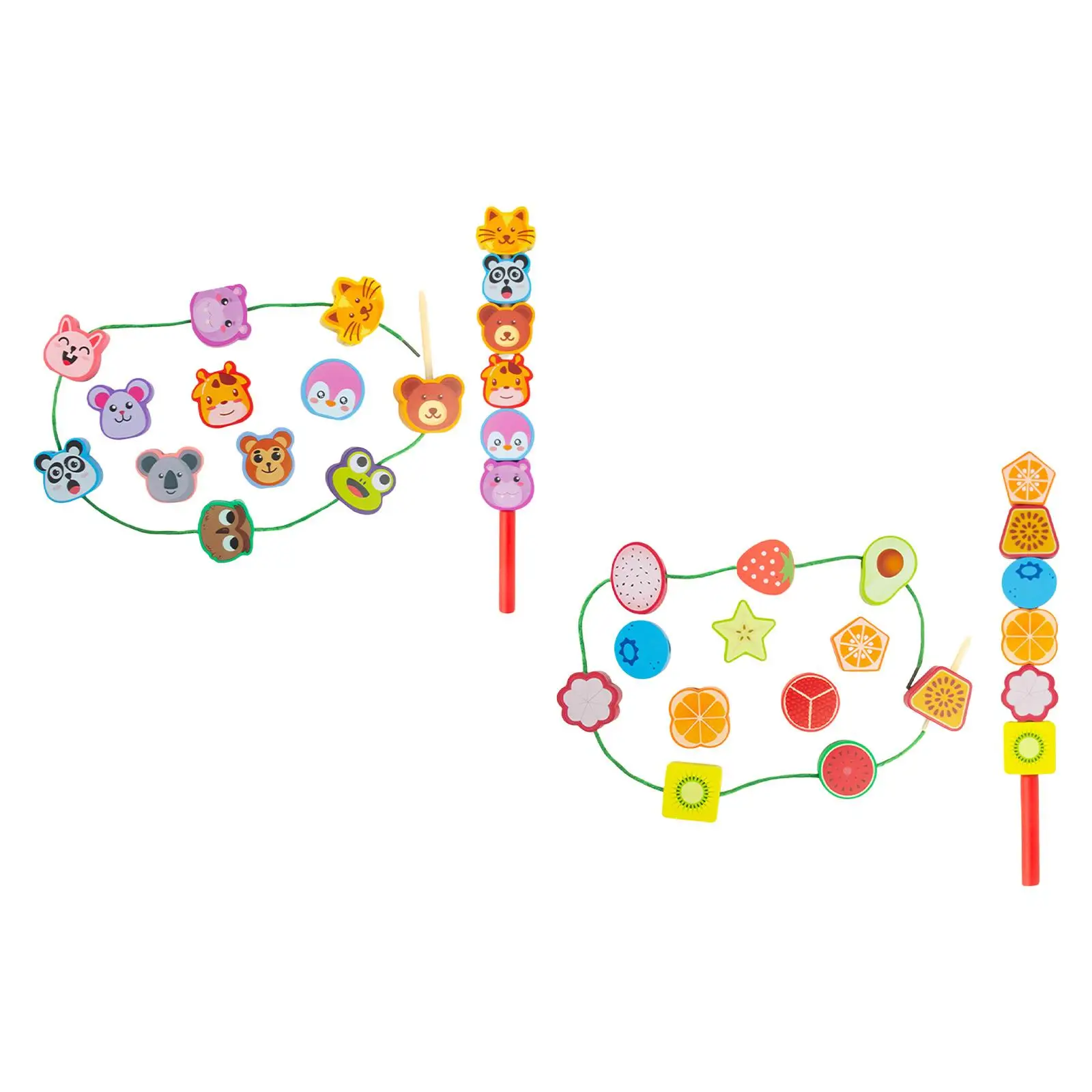 유아 두뇌 발달을 위한 나무 끈 구슬 장난감, 모양 맞추기 학습 장난감, 유아용 쌓기 블록