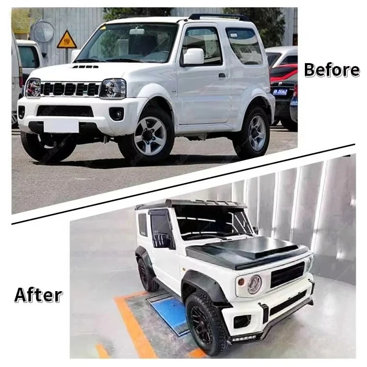 

Комплект кузова из углеродного волокна для Suzuki Jimny, обновленный для LB, широкий автомобильный бампер, капот, бампер, губа в сборе, колесо для бровей