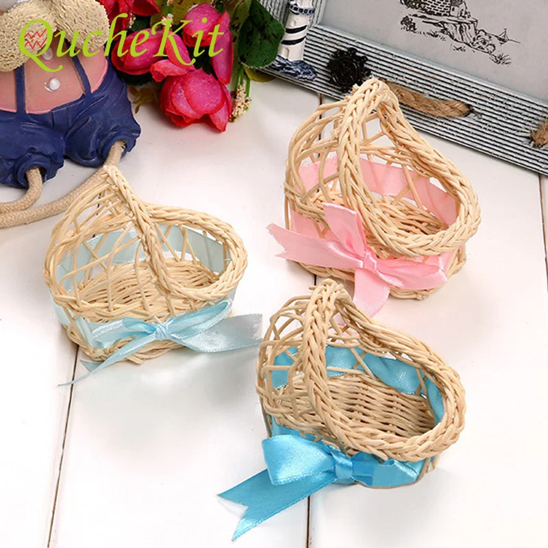 20Pcs Baby Shower Decorations Gifts For Guests Mini Woven Flower Basket Chocolate Candy Box Birthday Kids Newborn Party Favors