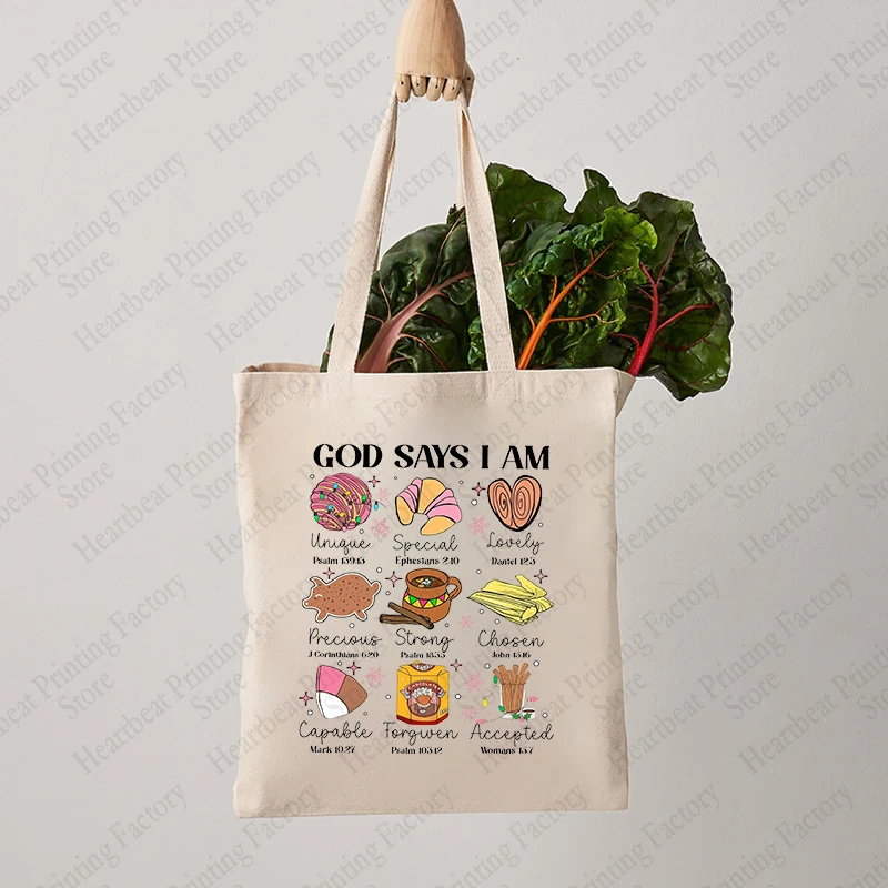 God Says I Am Mexican Pattern Tote Bag Canvas Shoulder Bag for Christian Daily Commute Women's Reusable Shopping Bag