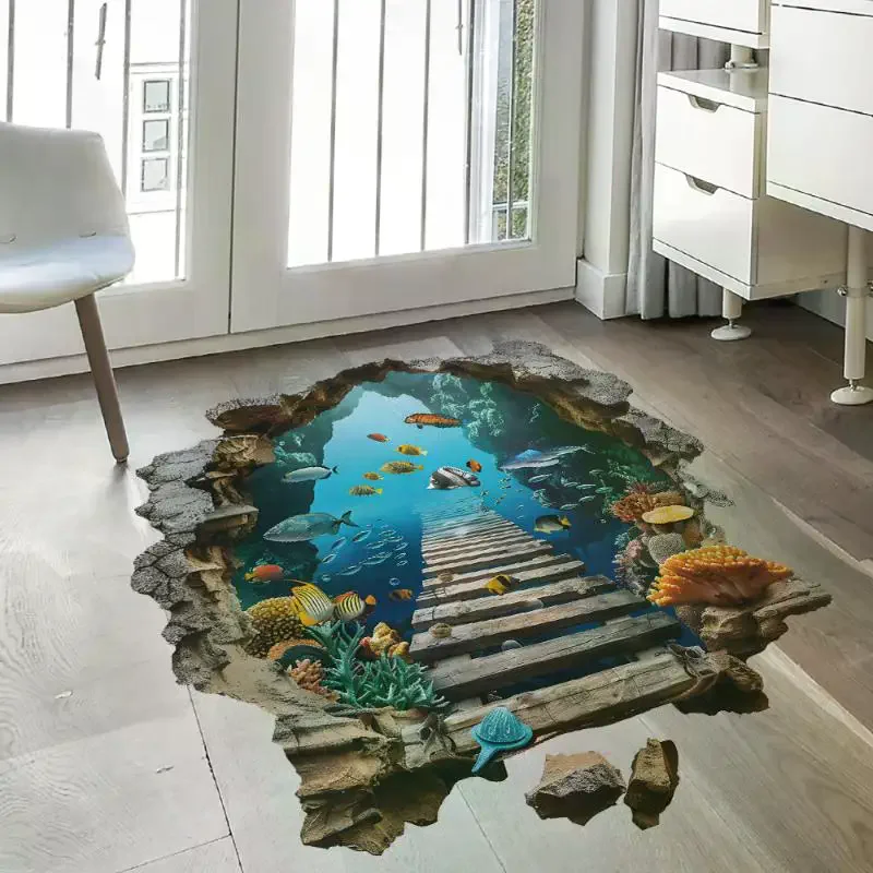 3D Wall Breaking Wall Stickers Living Room Wall Decor Boys Children's Room Underwater World Wall Stickers